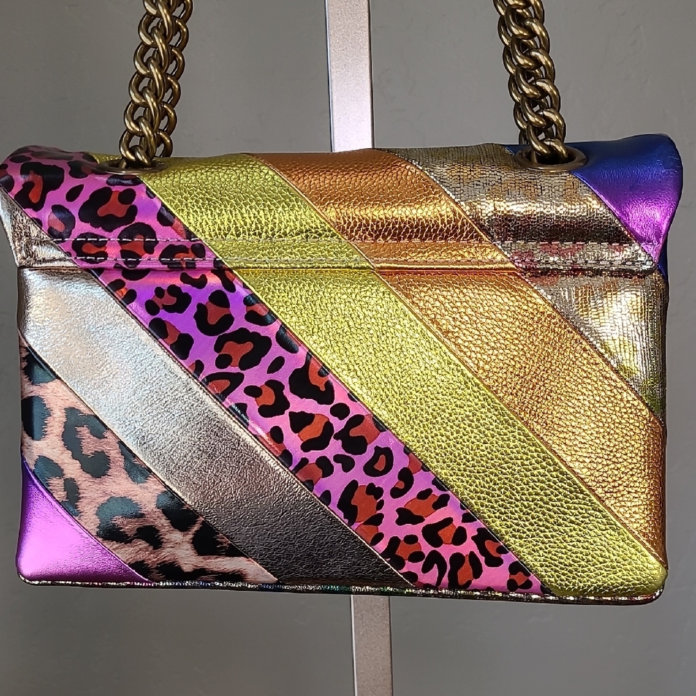 Kurt Geiger Brixton Lock Gold Rainbow Multi-Color Metallic Leather Bag Purse - Picture 5 of 16